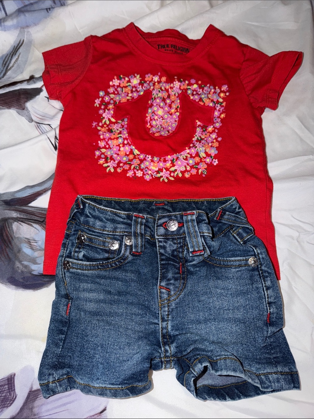 True Religion Red Girls' Tee with Floral Horseshoe Graphic